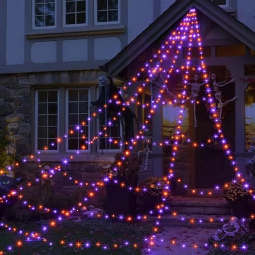 8 Modes Waterproof LED Spider Web Lights for Halloween Decor