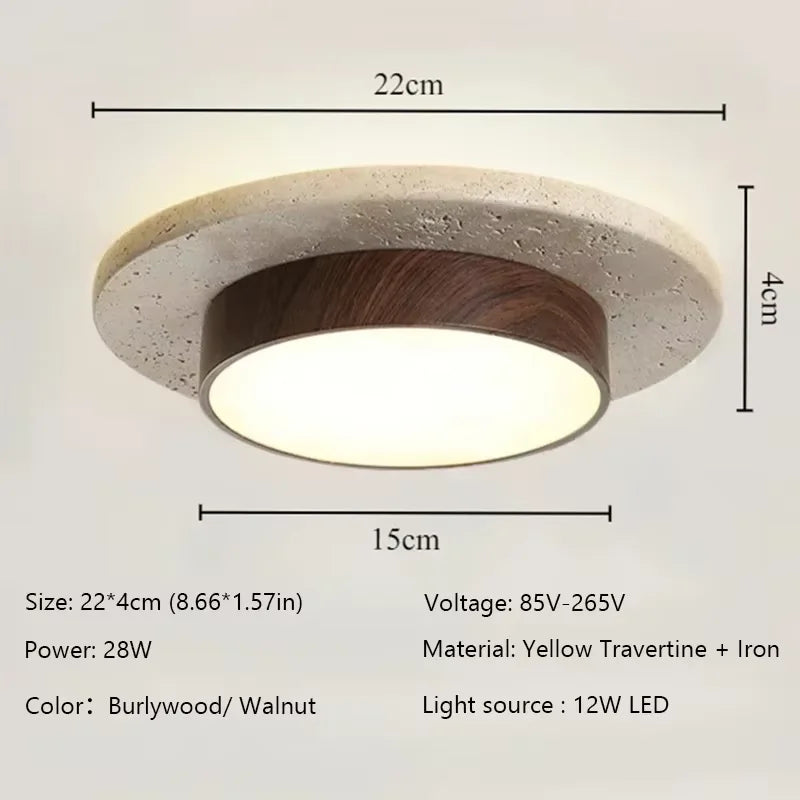 Wabi Sabi Travertine LED Ceiling Lamp - Retro Natural Stone Beauty