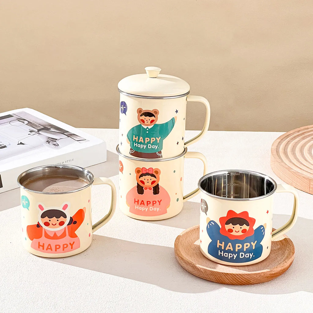 Cute 250ML Stainless Steel Kids Milk Cup - Anti-Scald Portable Tumbler