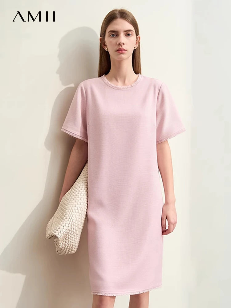 AMII Women's Light Luxury Tassel Midi Dress - Autumn 2024 Fashion