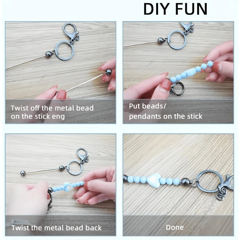 DIY Double Beadable Key Rods - 5/8/18 Pcs Stainless Steel Keychain Accessories