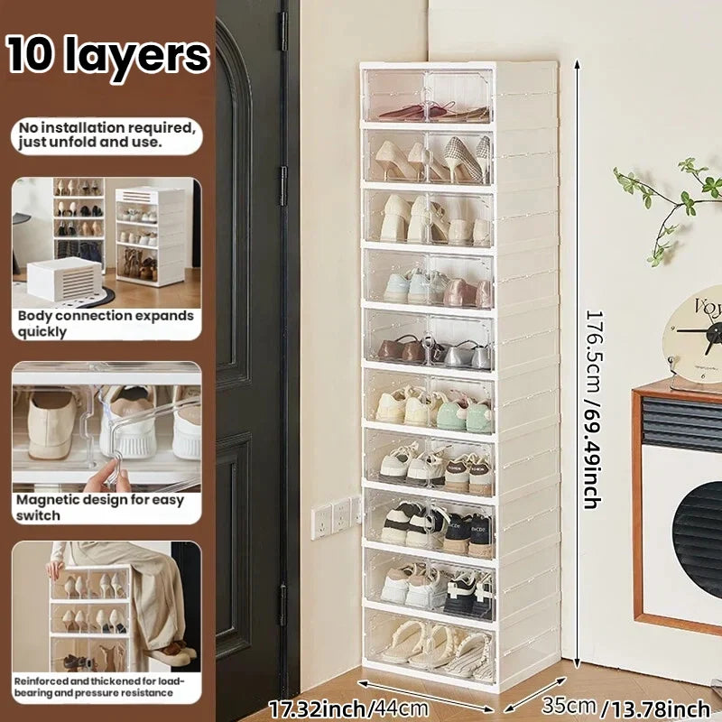 Foldable Shoe Storage Cabinet - Space-Saving Organizer for Boots & Toys