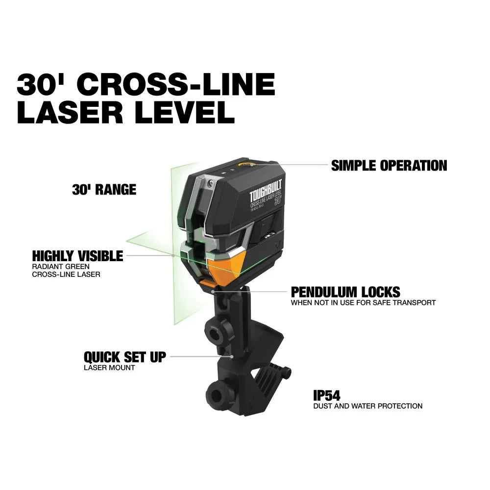 ToughBuilt 30-ft Green Beam Self-Leveling Laser Level for Precision Layout