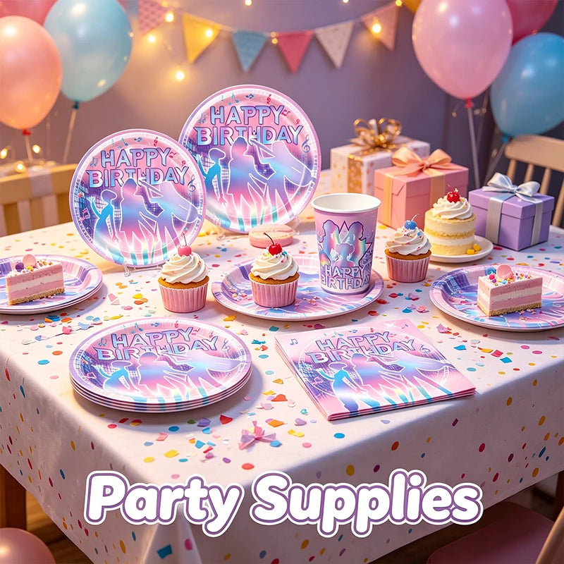 KPOP Pink & Purple Disposable Tableware Set for Birthday Parties