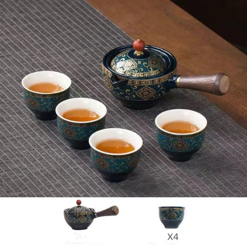 Portable 4-Piece Gongfu Tea Set with Rotating Teapot - Perfect Travel Gift