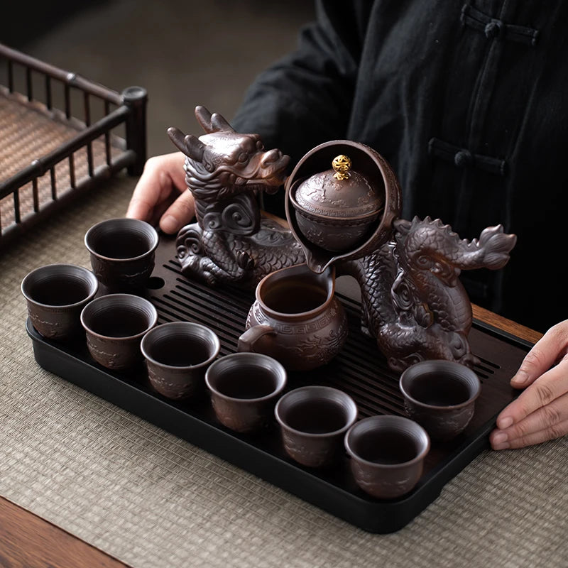 Creative Chinese Kung Fu Tea Set - Semi-Automatic Dragon Teapot