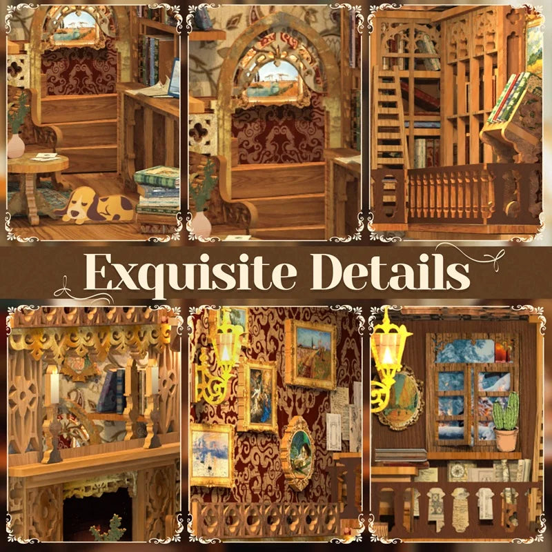CUTEBEE DIY Wooden Book Nook Kit with LED Light - Perfect Gift Idea