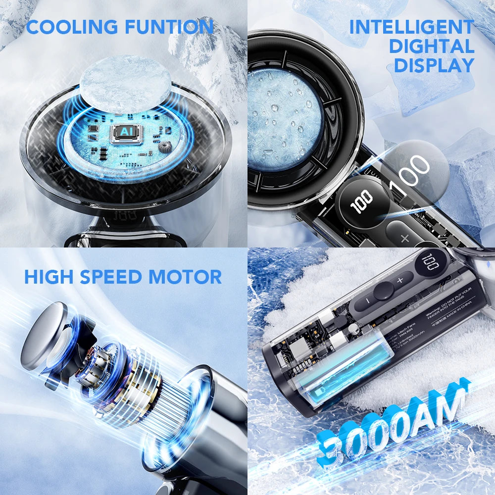 Powerful Portable Mini Fan with Digital Display - Ideal for Outdoors