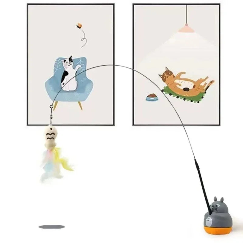 Interactive Feather Cat Toy - Long Pole with Bell for Endless Fun