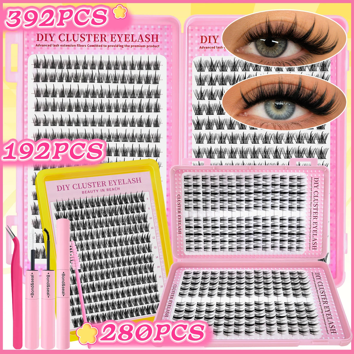 672PCS DIY Cluster Lash Kit - Natural Soft & Wispy Individual Lashes
