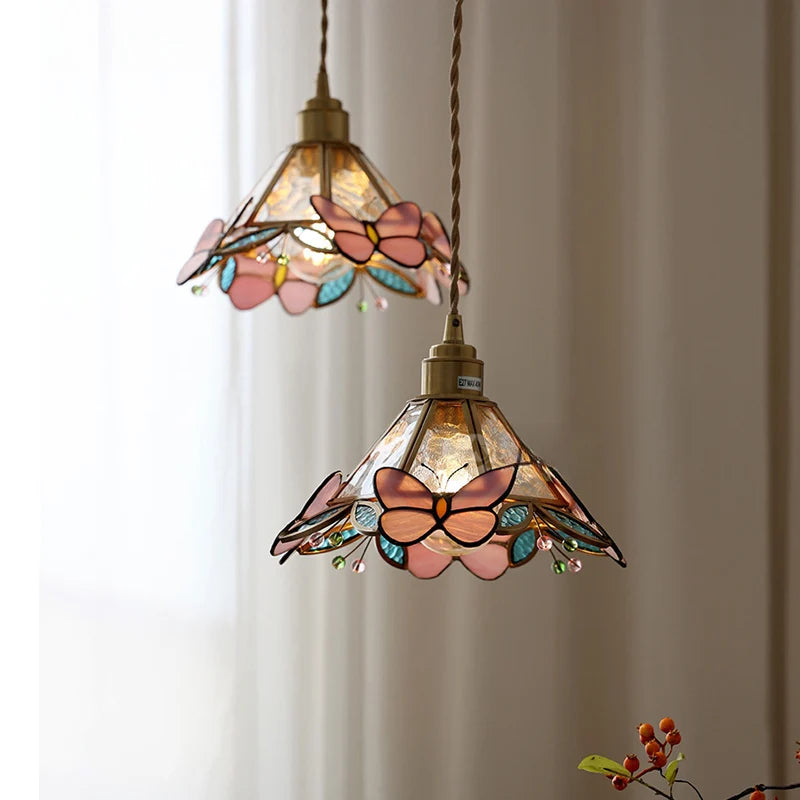 Butterfly Glass Copper LED Pendant Lamp for Modern Indoor Decor