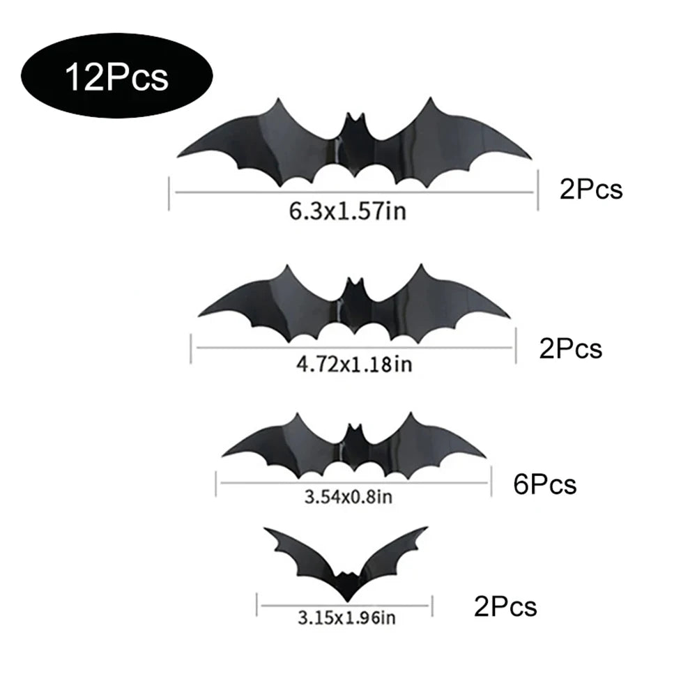 Spooky 3D Black Bat Wall Stickers for Halloween Decor