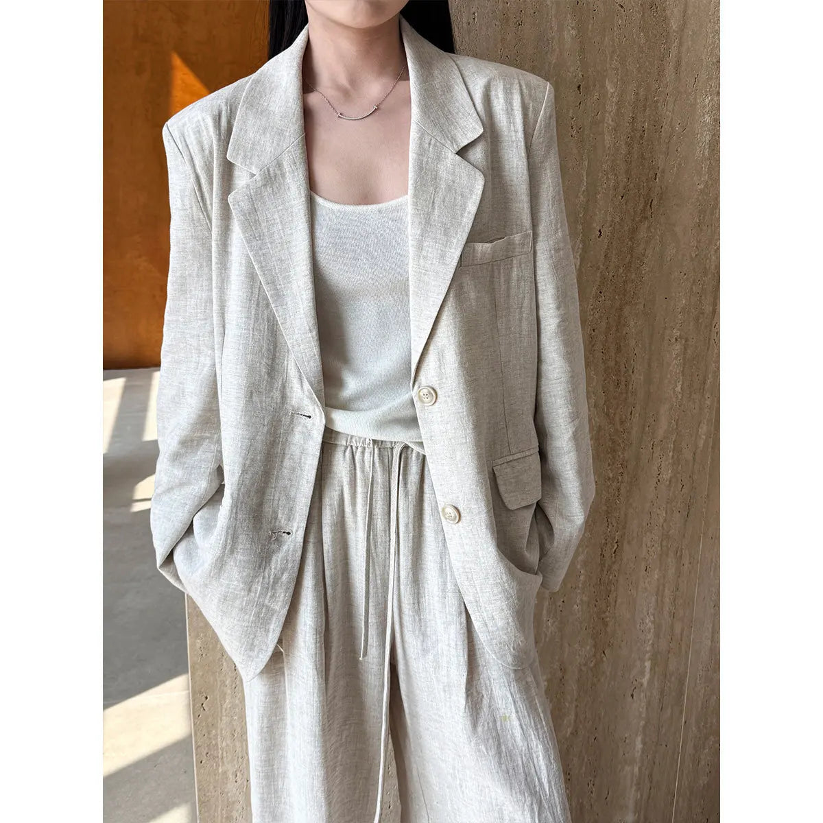 Linen Blazer & Pants Set for Women - Stylish Spring Attire
