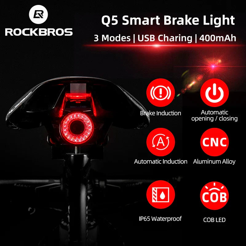 ROCKBROS Smart Auto Brake Sensing Tail Light - IPX6 Waterproof Safety
