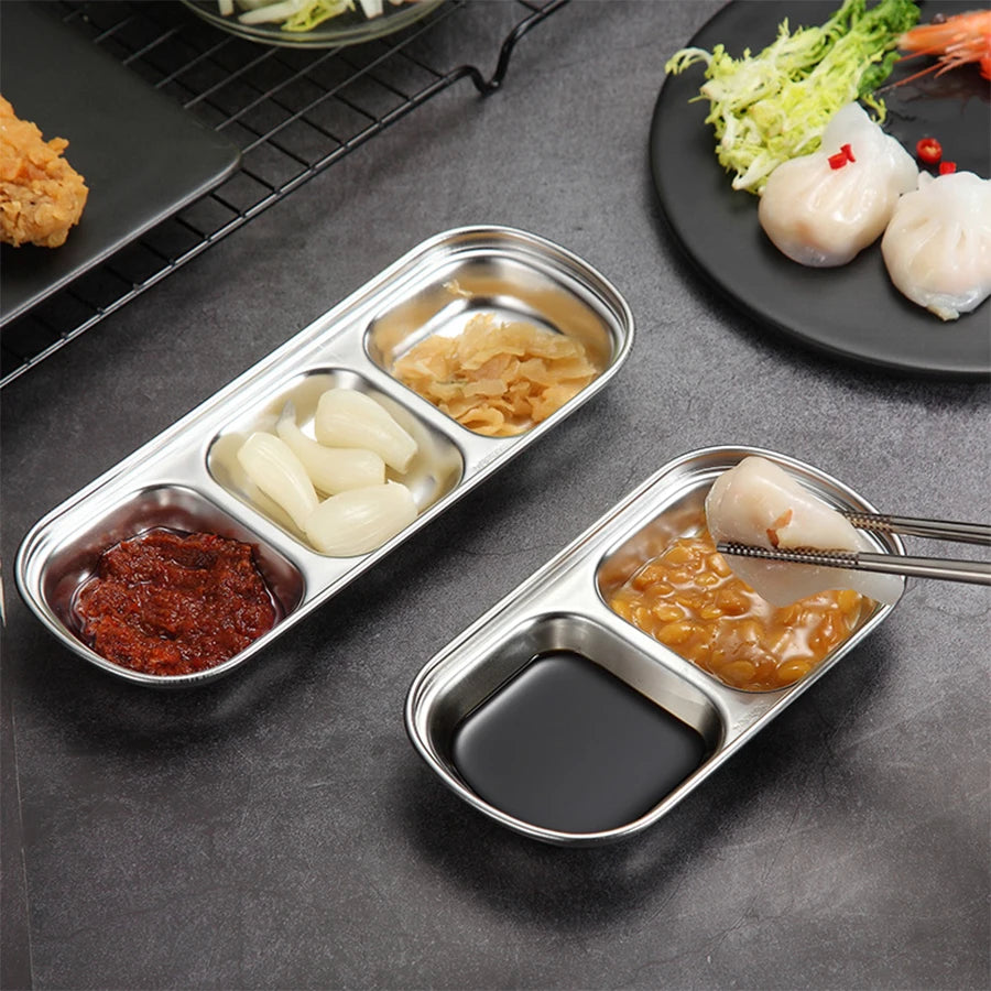 2/3/4 Grids Stainless Steel Divided Seasoning Plate