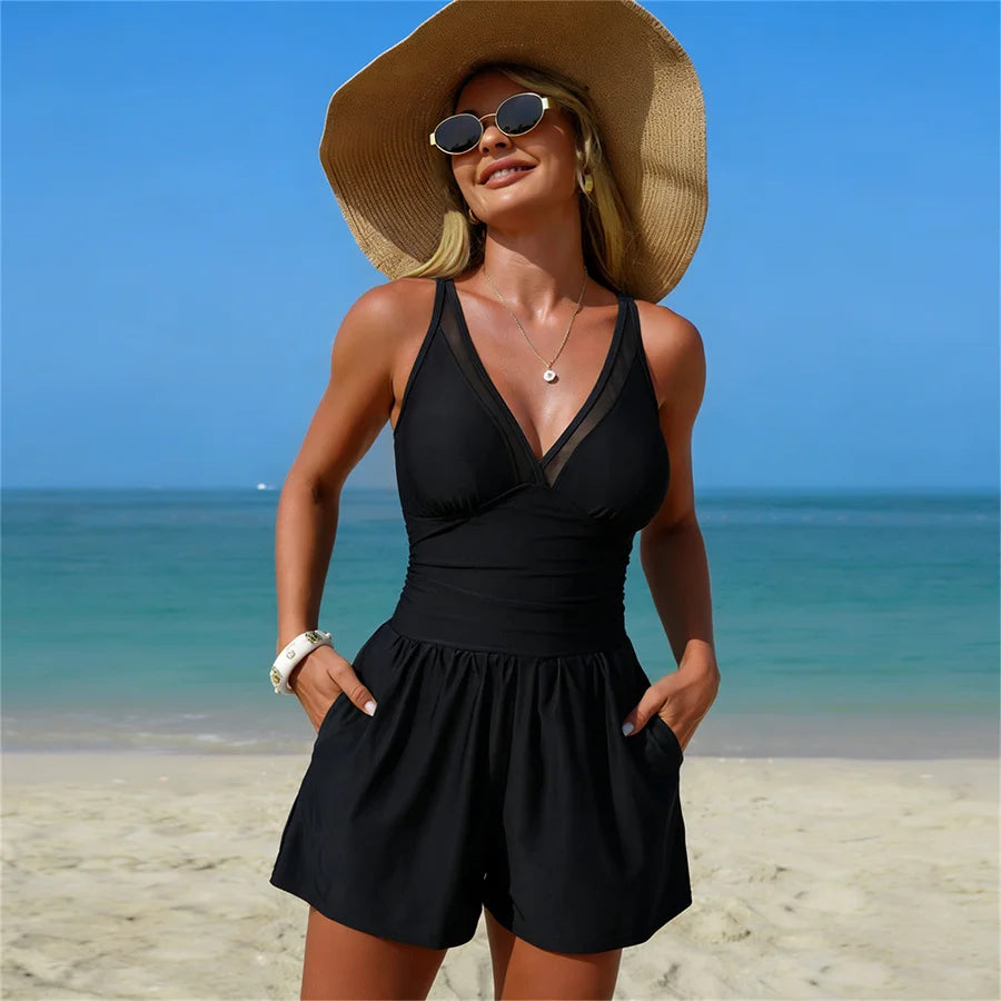 Stylish Women's One Piece Swimsuit with Chest Pad for Beach & Pool