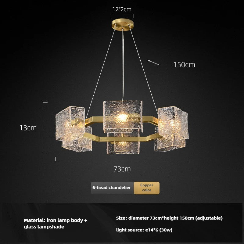 Elegant E14 Chandelier - Luxurious Copper & Textured Glass Design