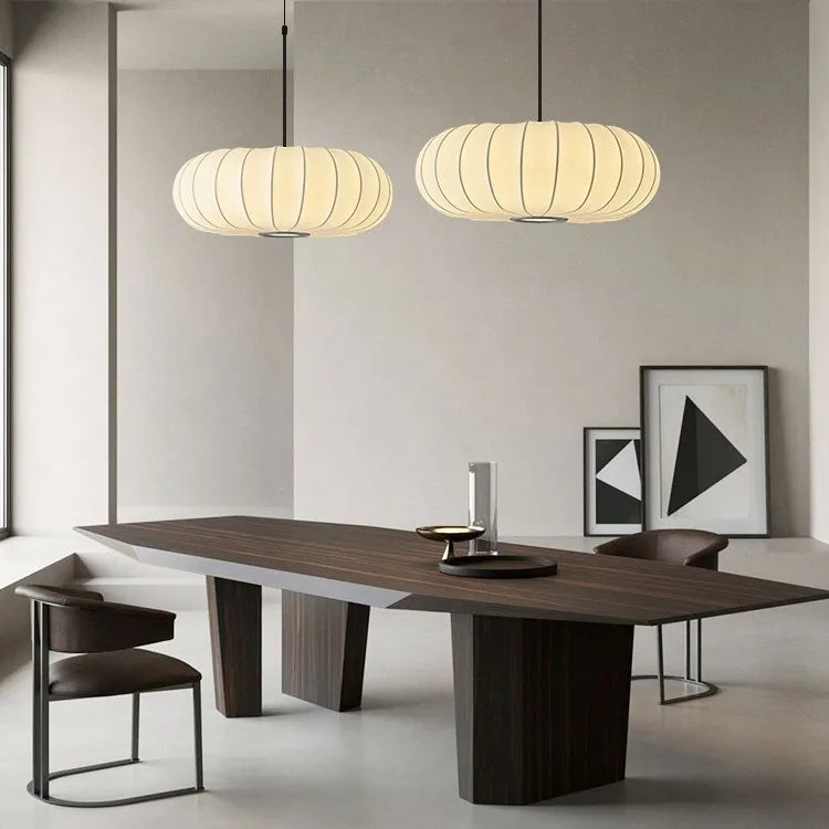Elegant Japanese Wabi-Sabi Silk Pumpkin Pendant Light Fixture