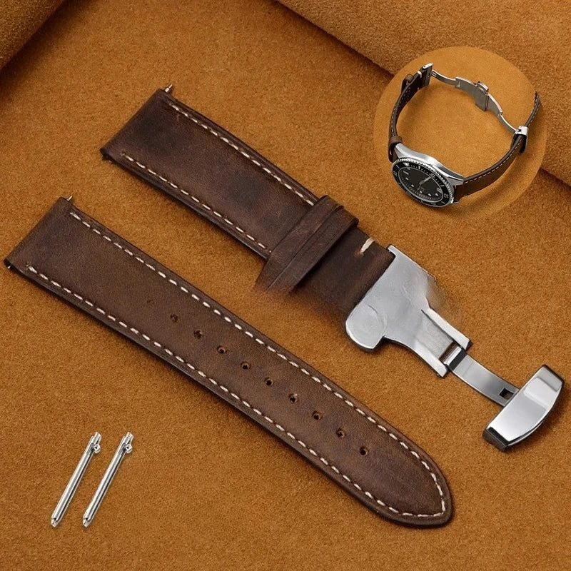 Luxurious Leather Watchband for Seiko & Omega - Butterfly Buckle 14-22mm