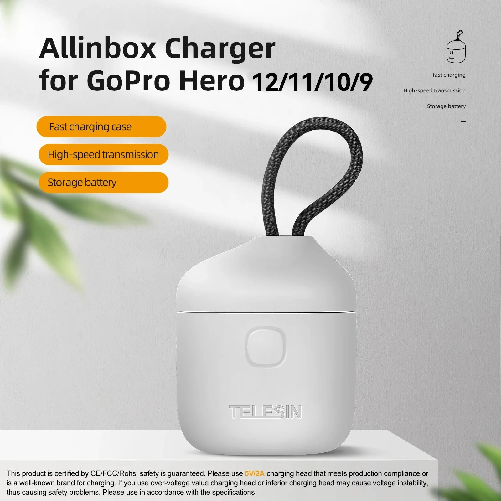 TELESIN GoPro Portable Charger - 3-Battery Charging Station