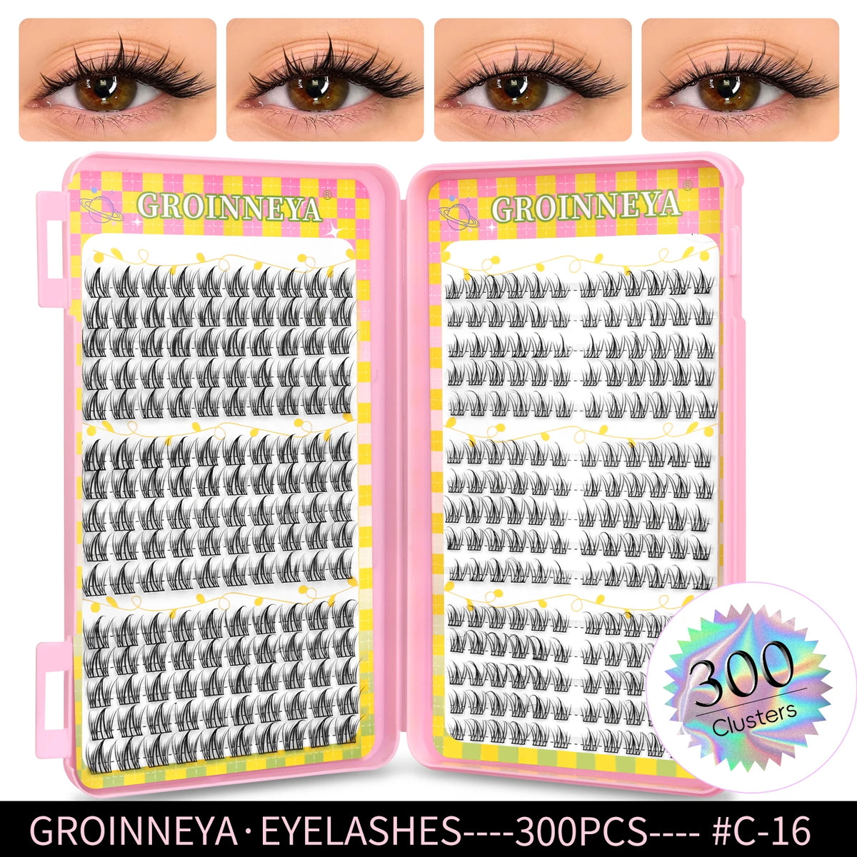 GROINNEYA Natural Cluster Lashes - 320 Pcs Volume Mixed Tray