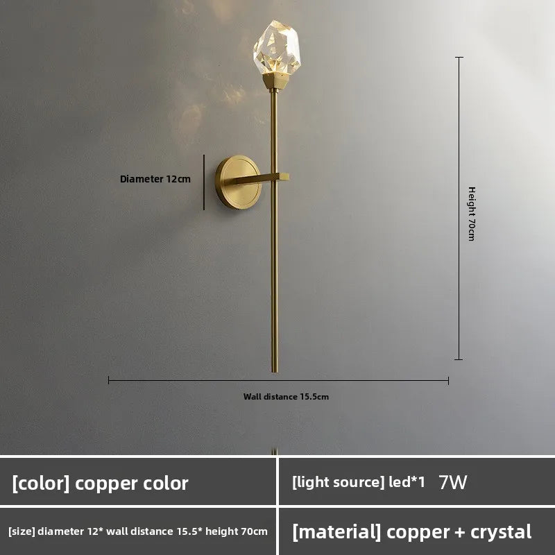 Stylish All-Copper Crystal Wall Lamp - Modern Nordic Design