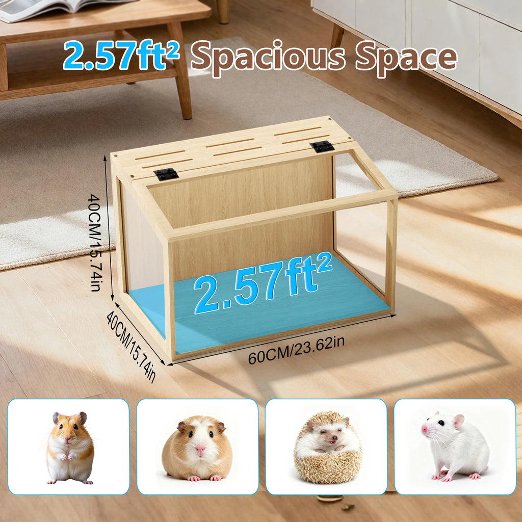 Large Wooden Hamster Cage with LED Light - Safe & Chew-Proof Habitat