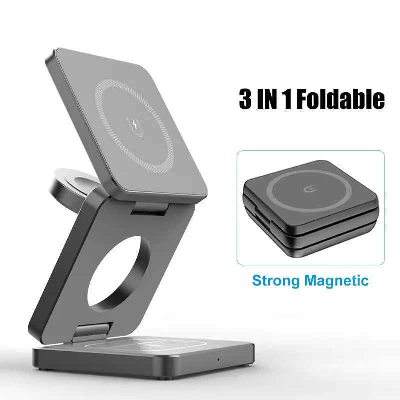 3-in-1 Wireless Charger for iPhone, Watch & AirPods - Magnetic Station