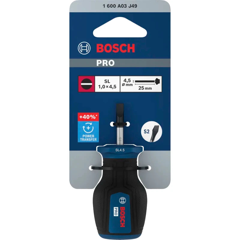 Bosch PRO Stubby Screwdrivers - Slotted, Compact & Durable