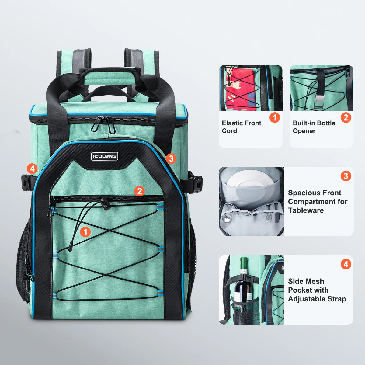Iculbag Insulated Cooler Backpack - 20Cans Leak-Proof for Outdoor Fun