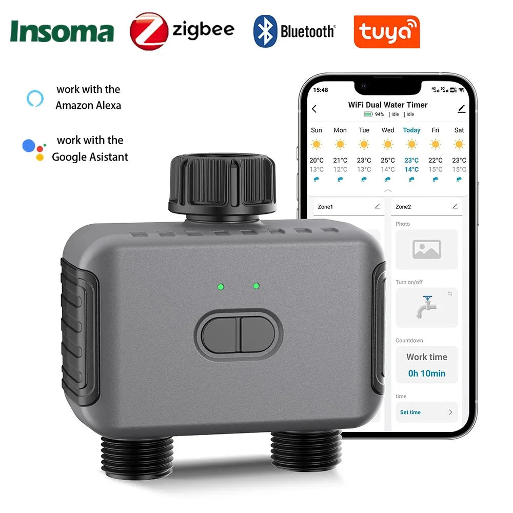 INSOMA Smart Dual Hose Irrigation Timer with App Control & Voice Integration