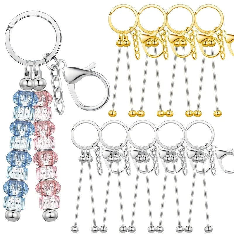 DIY Double Beadable Key Rods - 5/8/18 Pcs Stainless Steel Keychain Accessories
