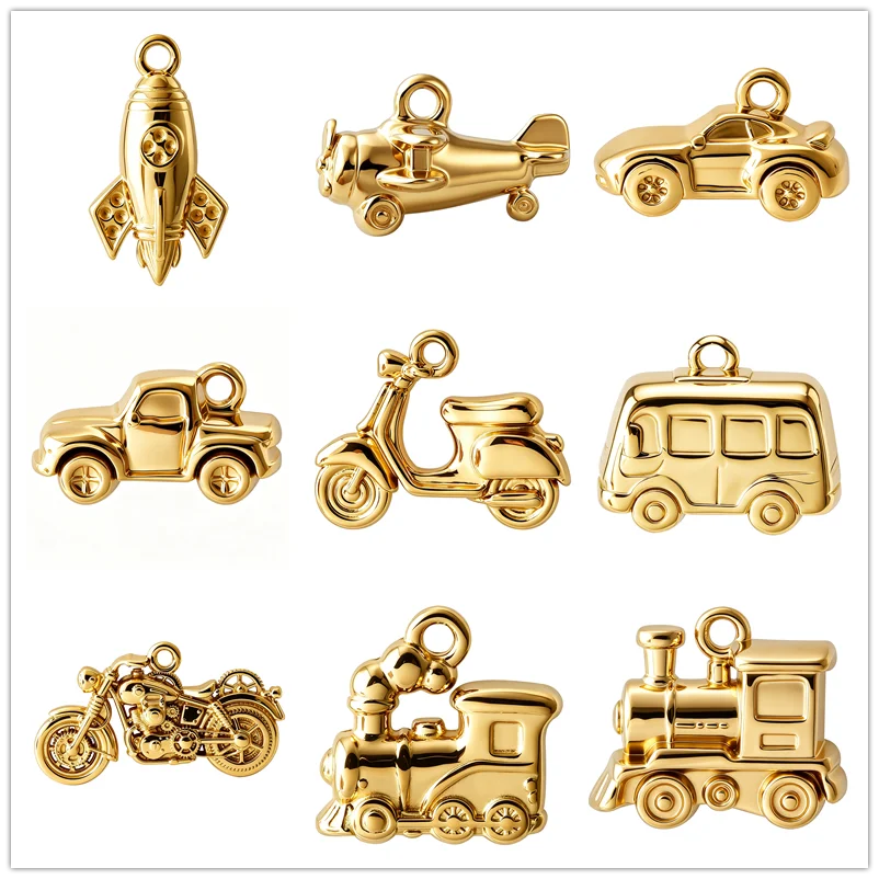4pcs Funny Transportation Charms - Stainless Steel Pendants for DIY