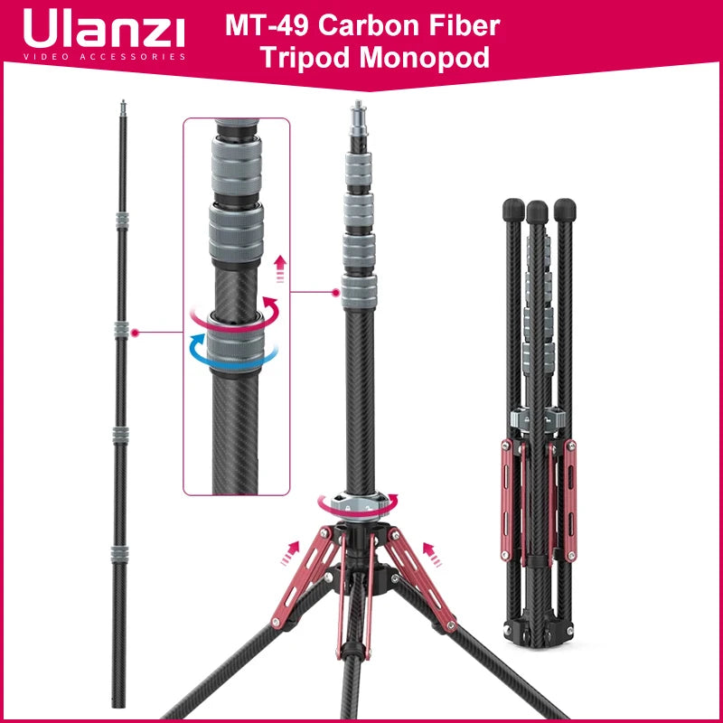 Ulanzi MT-49 Lightweight Carbon Fiber Tripod Monopod for Travel