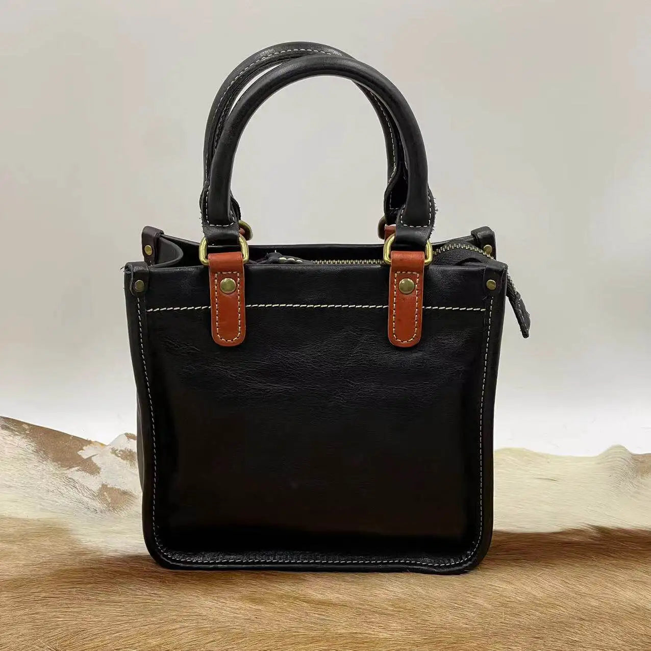 Vintage Top Grain Leather Mini Handbag for Women - Stylish & Durable