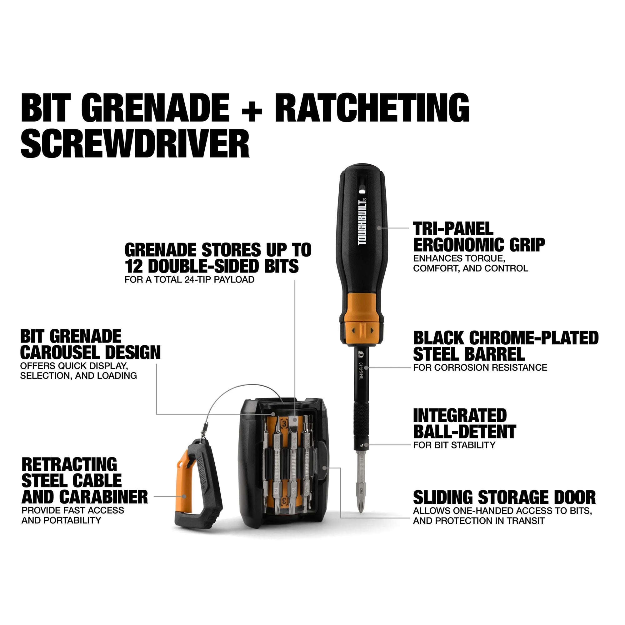 TOUGHBUILT Ratcheting Multi-Bit Driver - Versatile 24-Bit Storage Tool