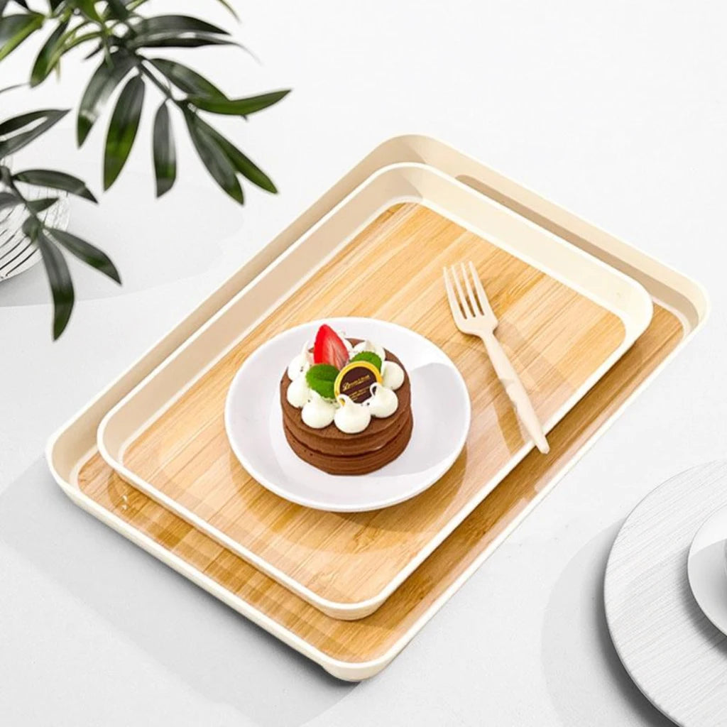 Eco-Friendly Wood Grain Plastic Serving Tray | Multi-Functional Organizer