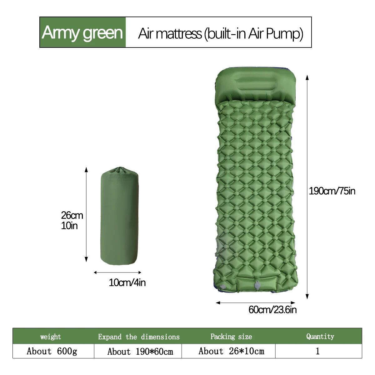 Ultralight Inflatable Camping Mattress with Built-in Pump & Pillows