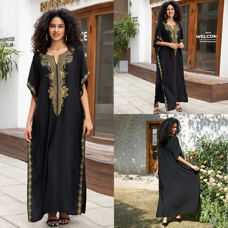 Stylish V Neck Swim Cover Up for Women - Embroidered Kaftan Dress