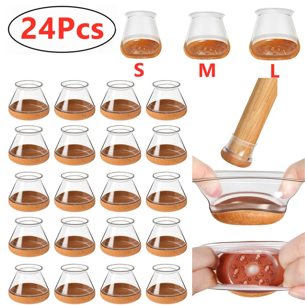 24 Silicone Furniture Leg Caps - Floor Protector Pads Set