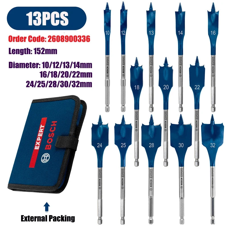 Bosch Triple Point Woodworking Flat Drill Bit Set - High Speed Steel 152mm