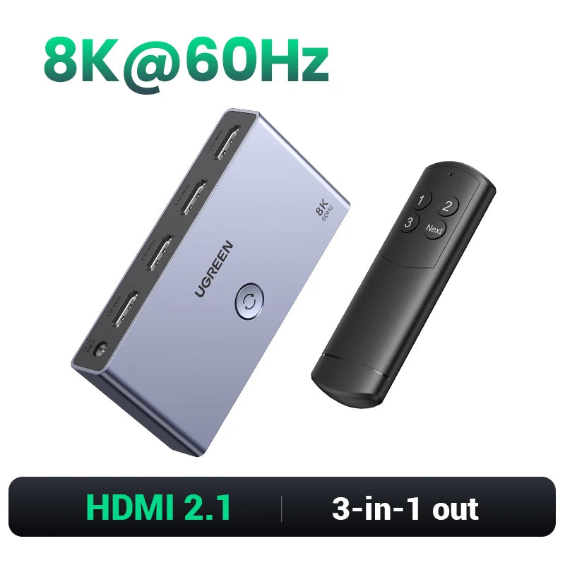 UGREEN 8K HDMI 2.1 Switcher | 3x1 with Remote for Ultimate Experience