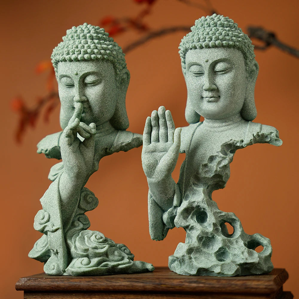 Zen Buddhist Statue - Calm Your Space with Green Sandstone Art