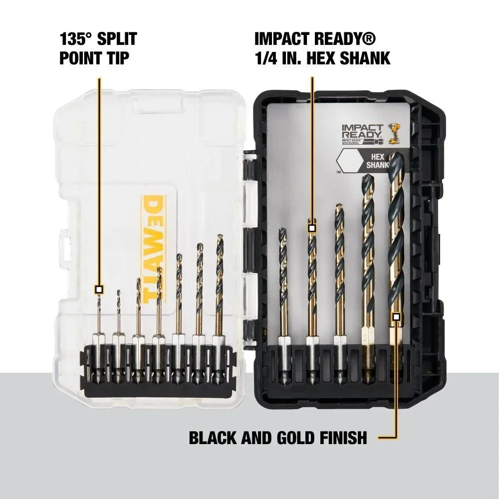 DEWALT 12-PC Black and Gold Metal Drill Bit Set - Impact Ready Performance