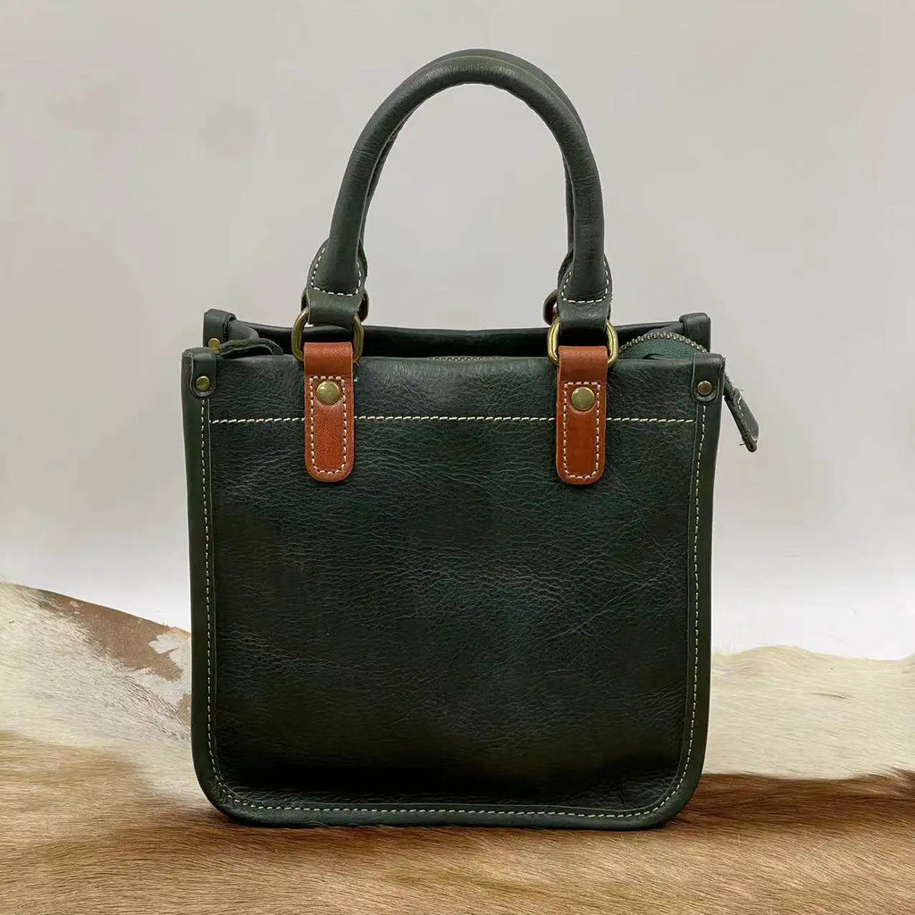 Vintage Top Grain Leather Mini Handbag for Women - Stylish & Durable