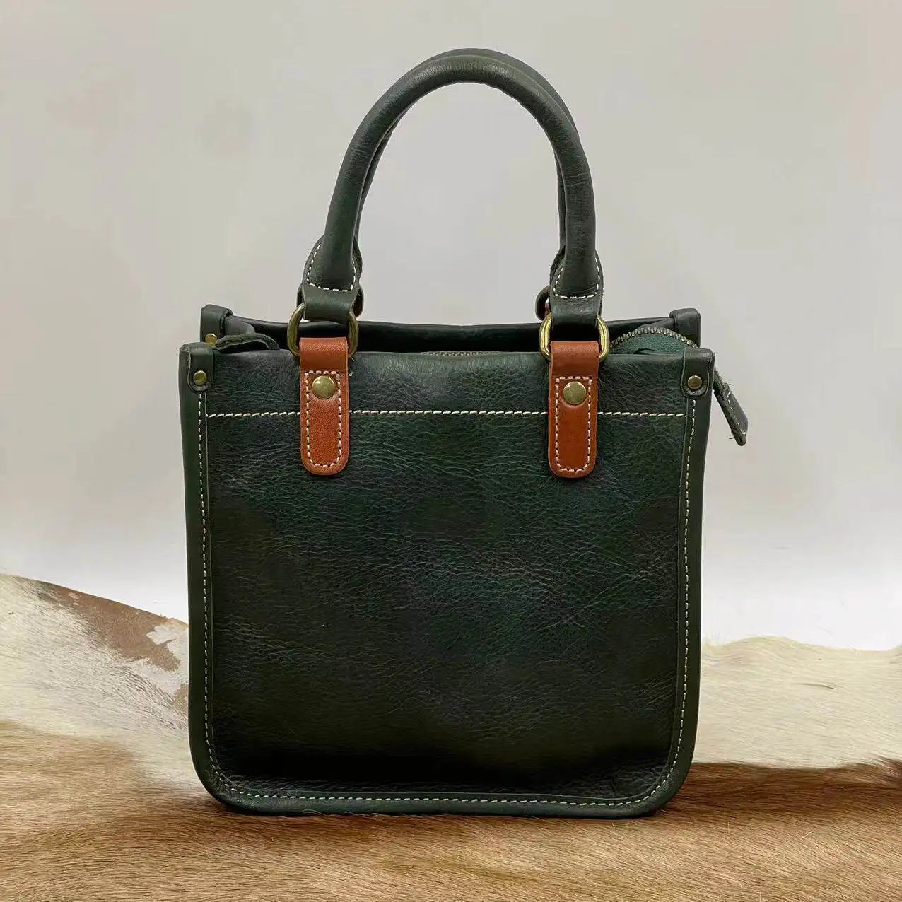 Vintage Top Grain Leather Mini Handbag for Women - Stylish & Durable