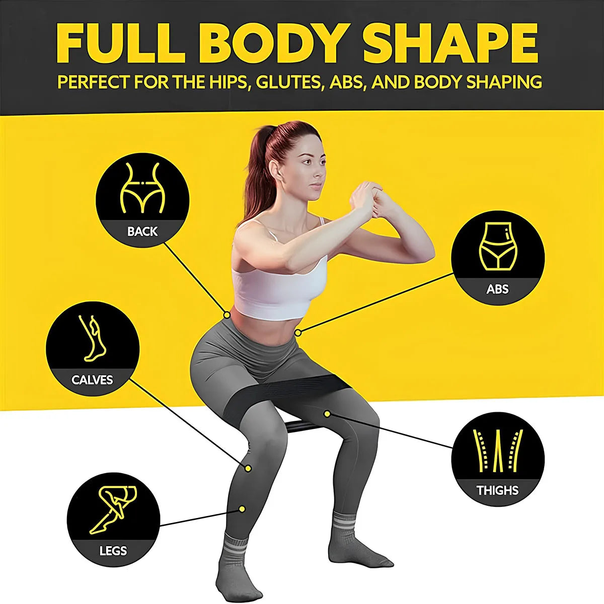 Elastic Resistance Bands for Legs & Hips - Non-Slip Workout Kit