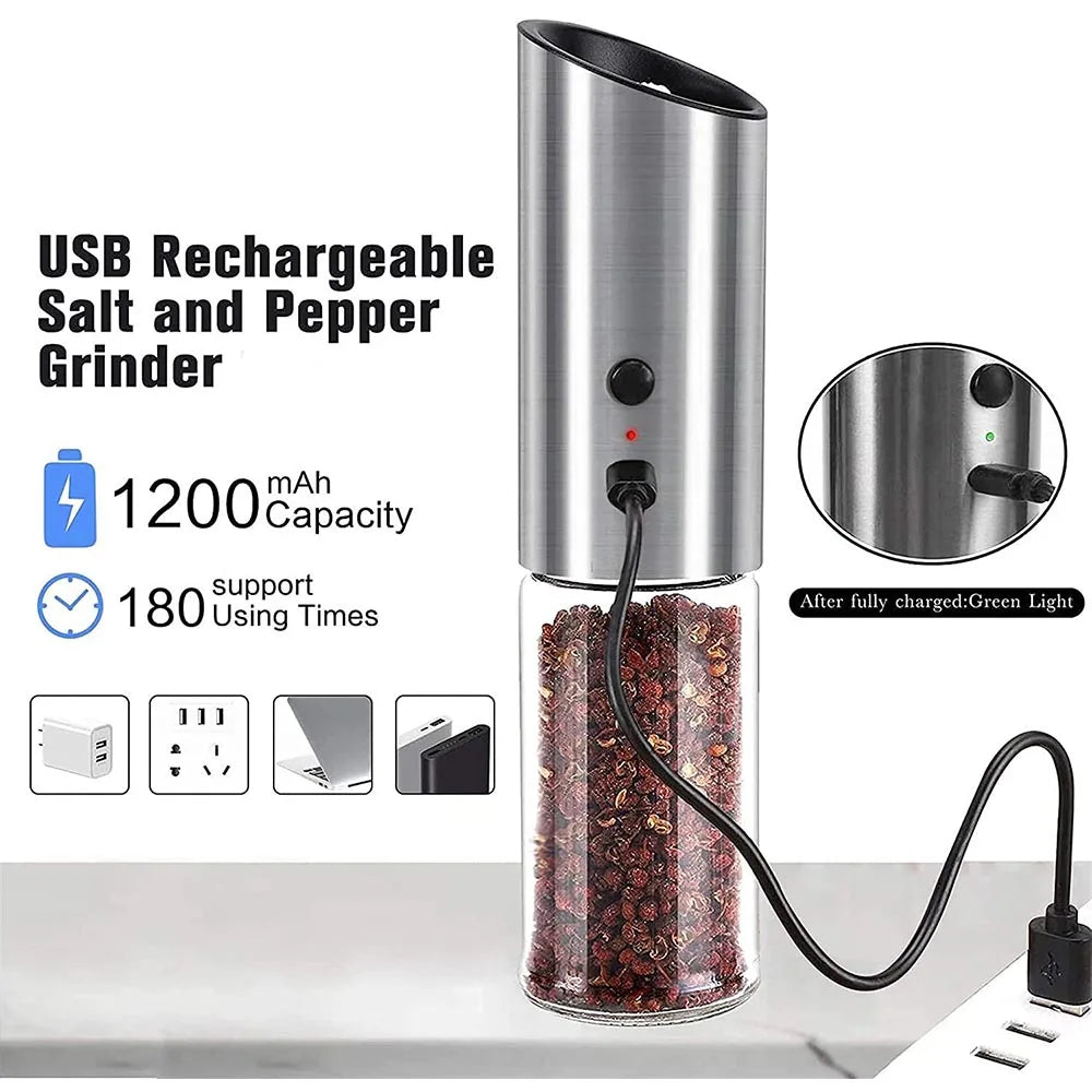 USB Rechargeable Electric Salt & Pepper Grinder Set - Effortless Spice Mill