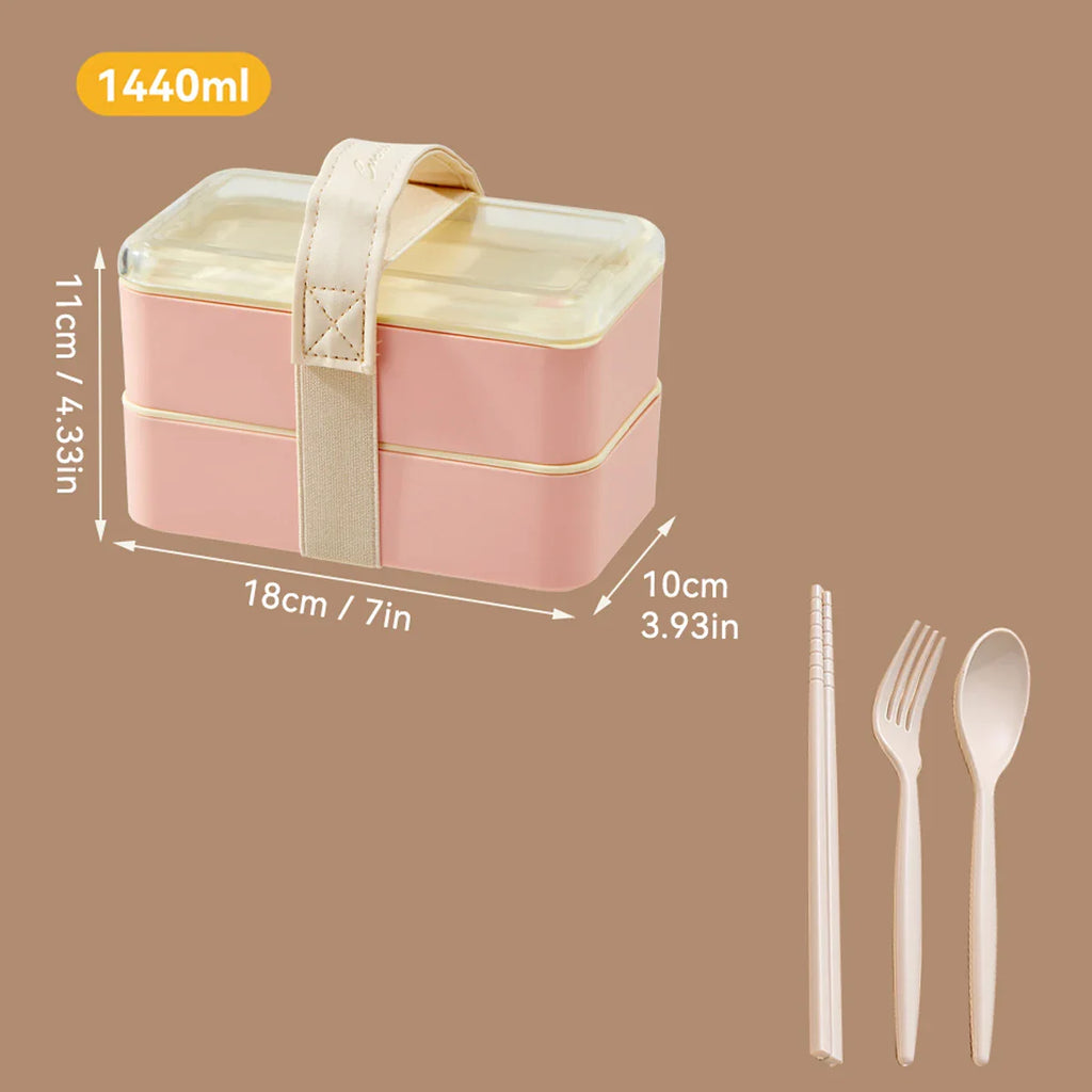WORTHBUY Double-Layer Leak-Proof Bento Box with Tableware