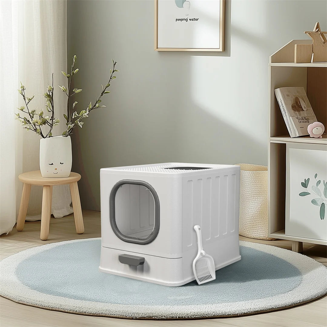 Minimalist Cat Litter Box with Drawer & Scoop - Stylish Enclosed Design